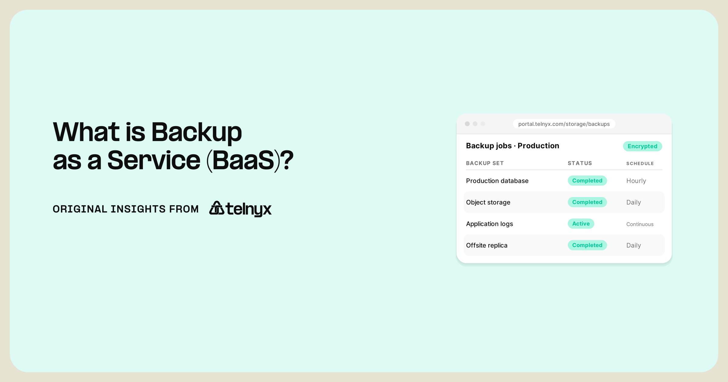 Backup job list in the Telnyx storage portal